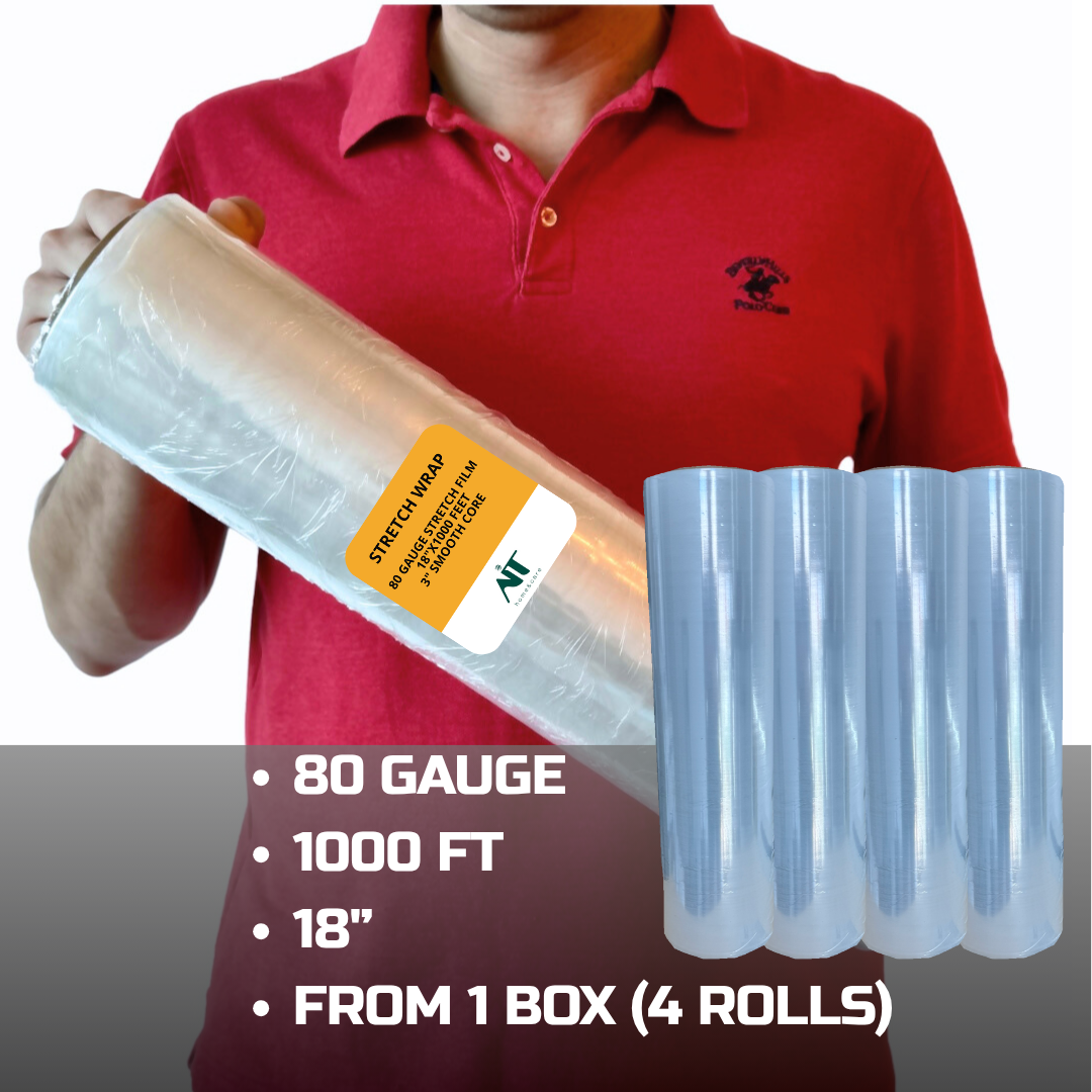 18" x 1000 ft 80 Gauge Stretch Wrap – Heavy Duty Pallet Film – 70 Cases (280 Rolls) per Pallet – B2B Wholesale – Local Pick-Up